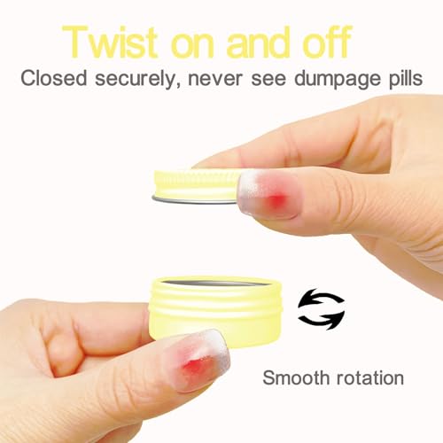 Extra Small Single Pill Box for Purse (3 Pack), Aluminum Screw Top Pill Container, 3 Times a Day Portable Waterproof Single Pill Case for Vitamins, Fish Oils, Supplements (Light Yellow) - color: Light Yellow