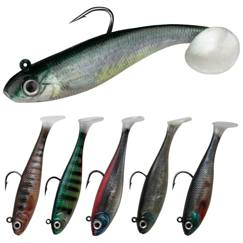 5/6Pcs Pre-Rigged Soft Plastic Lures, Paddle Tail Swimbait, Jig Heads for Bass, Walleye, Pike, Trout, Redfish Fishing - color: 6Pcs Pre-Rigged Paddle Tails