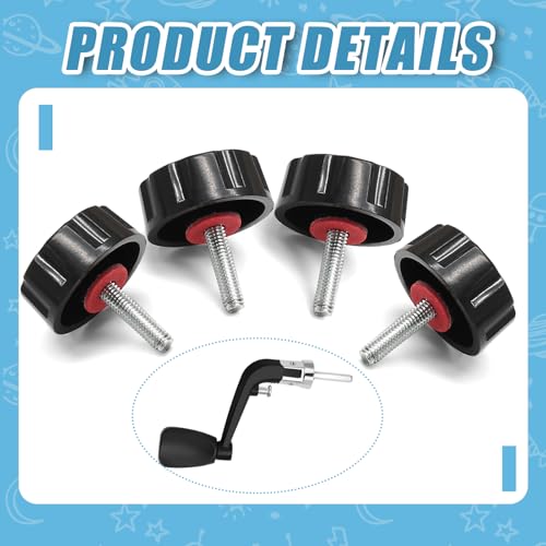 6 PCS Universal Fishing Reel Handle Screw Caps, Fishing Reel Replacement Parts Black Screws Nuts Caps for Spinning Reel Handles