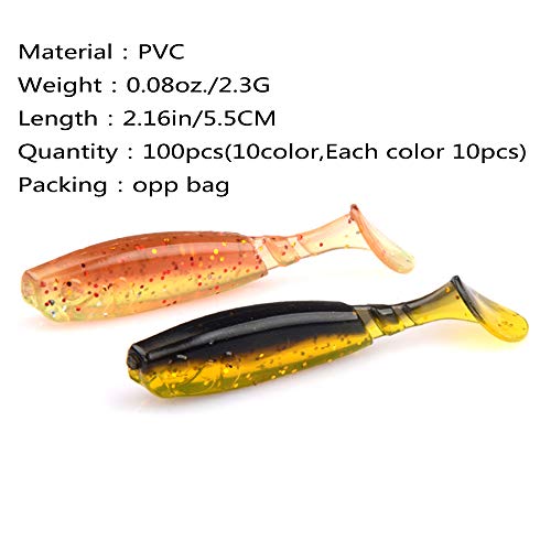 2.16in PVC Artificial Crappie Bass Bait with Paddle Tail 0.08oz.Shad Swimbaits 10-Pack Soft Baits Sea Ocean River Lake Streams Catfish Trout Pike Snapper Walleye - color: 100pcs Multicolor