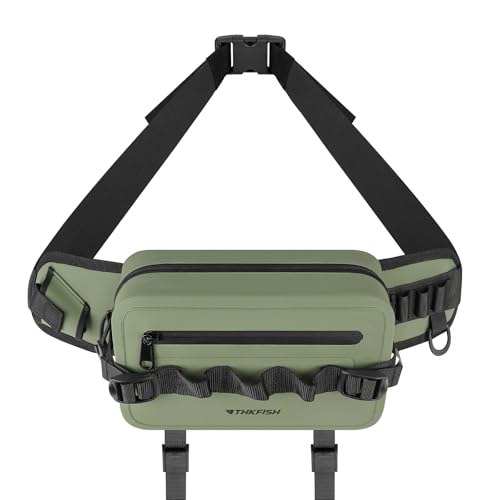 THKFISH Waterproof Fishing Waist Pack with Fishing Rod Holder, Airtight Zipper Closure, Lightweight Sling Fishing Waist Bag for Fly Fishing - color: Green
