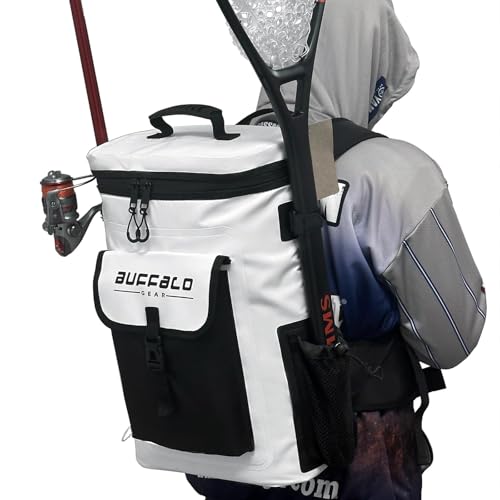Buffalo Gear Fish Cooler Backpack 32Qt Waterproof Fishing Backpack Cooler Portable Fish Bag, Keep Ice Cold More Than 24 Hours - color: White-22qt
