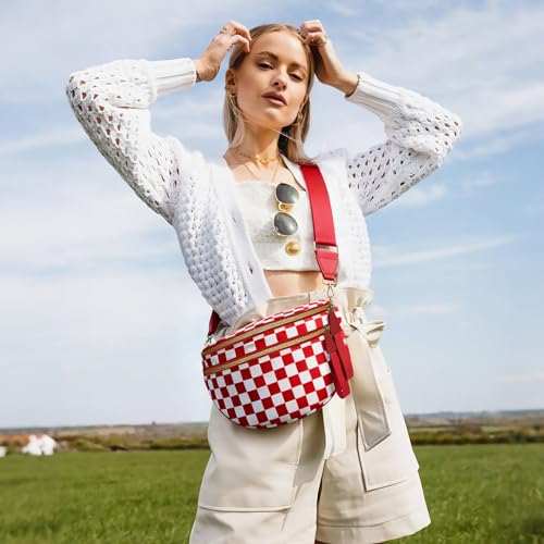 Crossbody Bags for Women, Checkered Bum Bag Crossbody, Spacious Nylon Shoulder Handbag Mom Bag (Red checkered) - color: Red checkered