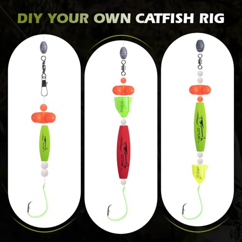 Goture Catfish Rig Making Kit,274pcs/300pcs Catfishing Tackle with Luminous Fishing Hook Swivel Sinker Weights Rattle Float Bobber Stoppers,Catfish Rigs Accessories with 3600 Tackle Box,Gifts for Men - color: A1:274pcs Catfishing Tackle