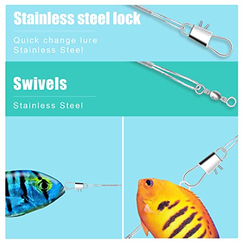 Fishing Leaders, Anti-bite Stainless Steel Wire Leaders Fishing Leaders Line with Swivels for Saltwater and Freshwater - color: silver