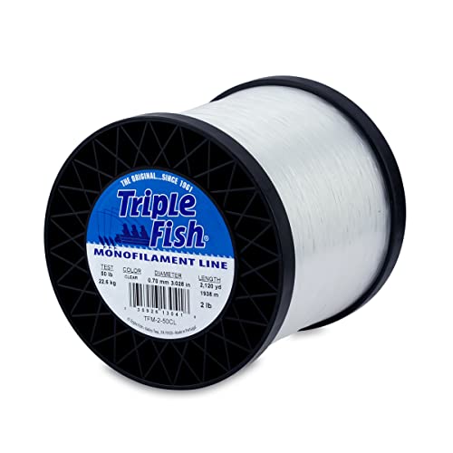 Triple Fish Monofilament Fishing Line - Strong Clear Pink Camo Color for Trolling, Bottom Fishing, Casting Main Line Catfish, Bass - color: Clear, style: 50 Lb Test / 2 Lb Spool