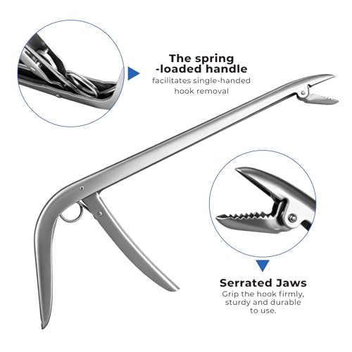 3 Packs Upgrade 2/3 Claw Fish Gripper with Stainless Steel Hook Remover, Metal Fishing Pliers Gripper Catch Control Clamp,Fish Grip Tackle Holder & Steel Dehooker for Freshwater and Saltwater Fishing
