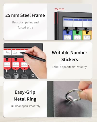 Uniclife 16 Keys Key Lock Box, Wall Mount Key Box, Car Key Organizer with Writable Key Racks and Tags, Security Key Cabinet, Car Key Holder Storage Box for Office, Hotel & Company - color: Black, size: 16-key(key lock)