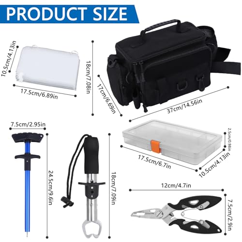Fishing Tackle Bags with Tackle Box,Waterproof,Padded Shoulder Strap,Gear Storage,Fish Bag with 136 Pcs Fishing Lures Kit,Fish Hook Remover Tool,Fish Lip Gripper,Fishing Plier,Gifts for Men (Black) - color: Black