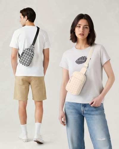 CHOLISS Small Sling Bag for Women and Men, Crossbody Bags Trendy Fanny Packs Chest Bag with Extended Strap - color: A14 Black Checkerboard