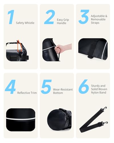 ECOHUB Waterproof Dry Bag for Women Men, 5L/10L/20L Roll Top Lightweight Dry Storage Bag Backpack for Travel Kayaking Hiking Floating with Waterproof Phone Case,Black - color: Black, size: 20L