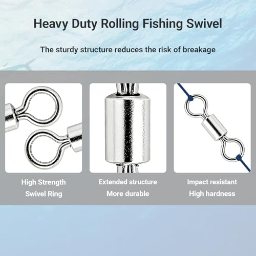 AMYSPORTS Lure Connector Swivels Fishing Stainless Steel Saltwater Fishing Swivel Rolling High Strength Barrel Swivels Tackle SUS304 - size: Size6 (99lb) 50 pcs