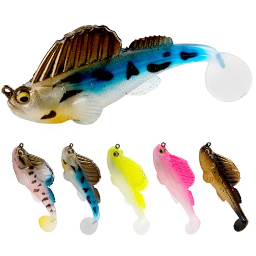 Soft Fishing Lures 5pcs Kit with Tackle Box Weedless Paddle Tail Swimbaits for Bass Trout Crappie Walleye Freshwater Saltwater Life Like Action Durable Plastic Sharp Hooks - color: 3in 5pcs