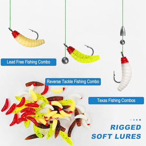 120Pcs Fake Maggots Bass Fishing Worms Lures Soft Plastic Fake Worms Ice Lure Fishing Baits for Bluegill Crappie Walleye Perch