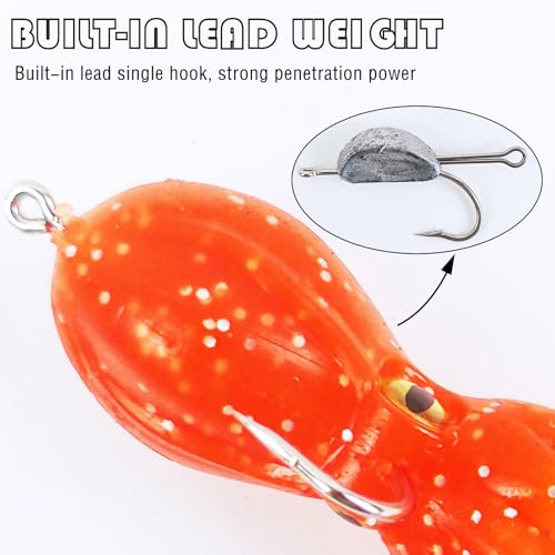 5 Pack Octopus Fishing Soft Lures Swimbait with Skirt Tail Lingcod Rockfish Jigs Baits Trolling Lures for Saltwater Fishing
