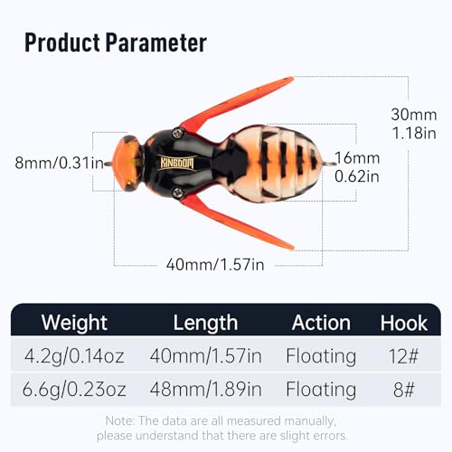 Kingdom Wasp Craw Bait Insect Bionic Floating Fishing Lures Swimbaits Hard Artificial Baits Lure for Freshwater and Saltwater Bass Carp Pike Walleye Fishing ABS Material Carbon Steel Three Book Hook - color: 03, size: 4.2g
