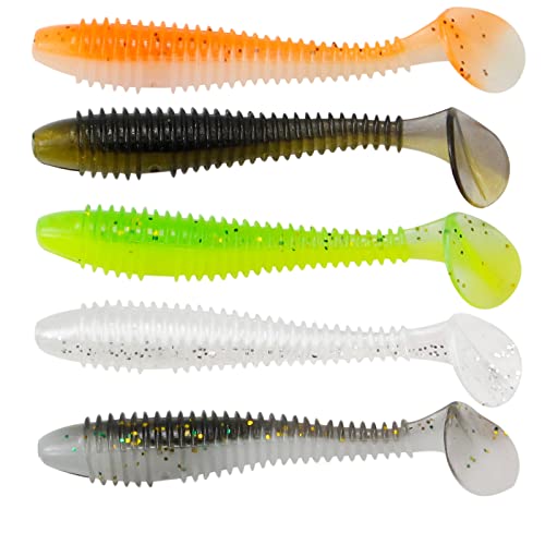 Paddle Tail Swimbaits 2 and 3 Inch Two-Tone Color Swim Baits 20/40 Pcs Fishing Worms with 5 Color Soft Plastic Bass Lure Baits