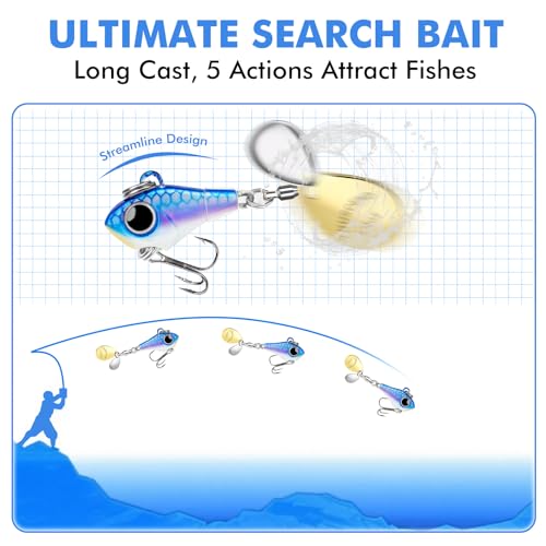 TRUSCEND Vibespinner Easy Catch Fishing Lures with BKK Hooks, Tail Spinner Baits with 4 Actions, Vibrating Swimming Flashing & Jigging for More Bites, Spoon Lures for Bass Trout Crappie Walleye Pike - color: A-5/32oz-4.5g