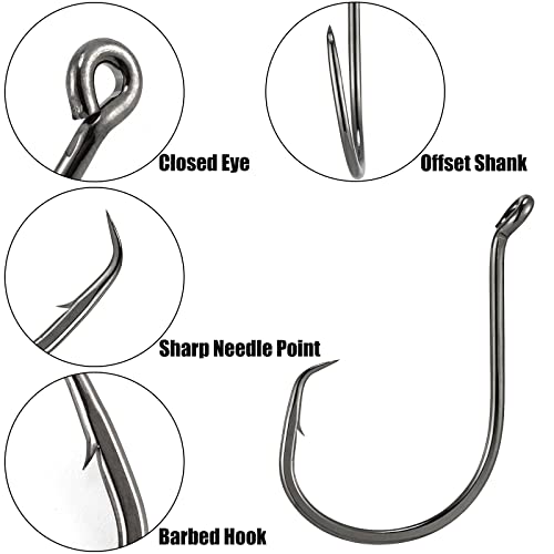 Dr.Fish 100 Pack Octopus Circle Hooks, Saltwater & Freshwater Fishing Hooks, #8-#10/0, Offset, Catfish, Tuna, Striper, Snapper, Bass Fishing - color: Black, size: #6-100 Pack