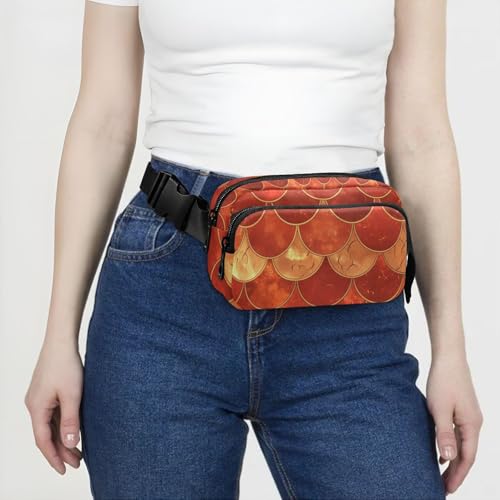 Red Fish Scale Fashionable Fanny Pack Waist Bag for Women Men Large Capacity Crossbody Shoulder Bag with Adjustable Strap for Workout Running Hiking