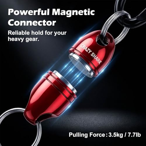 Magnetic Net Release for Fly Fishing, Aluminum Magnetic Quick Release Keychain, Fly Fishing Net Magnet Holder Retractor with Carabiner - color: red