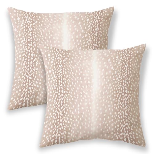Beige Pink Antelope Pillow Covers 18x18 Inch Set of 2 Deer Animal Skin Print Throw Pillows Outdoor Decorative Modern Antelope Pillowcase Cotton Cushion Cases for Bed Sofa Couch - color: Beige Antelope, size: 18" x 18" (Pack of 2)
