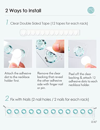 Mymazn Acrylic Necklaces Holder Wall Mounted Necklace Hangers Hanging Jewelry Organizer with 12 Hooks, Clear Jewelry Hangers for Necklace Organizer for Women, Necklace Hooks for Wall, Closet - color: Green – 2Pack