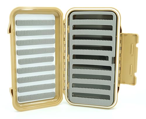 Kingfisher Waterproof Dry Fly Fishing Box with Leaf - color: Tan, size: Foam A Box