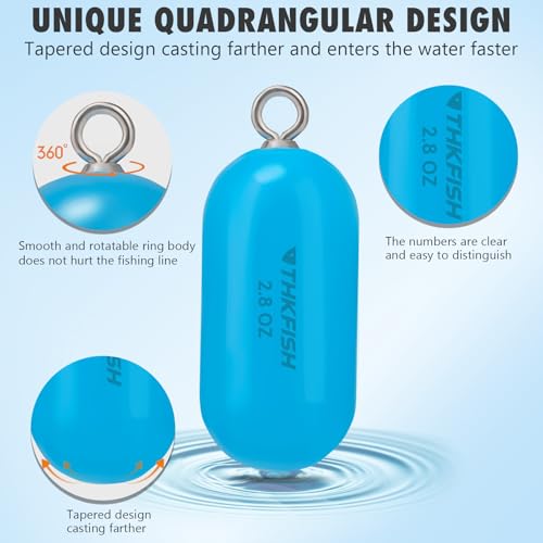 THKFISH Lead Free Fishing Weights Sinkers, 80g-300g Coated Drop Surf Fishing Weight, Cylindrical Deep Drop Fishing sinkers, Catfish Sinkers for Saltwater Freshwater Fishing