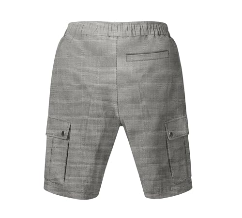 Mens Casual Linen Cargo Shorts Summer Fashion Solid Color Drawstring Elastic Waisted Beach Shorts Pockets - color: Dark Grey, size: Medium