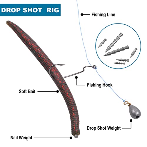 Shaddock Fishing Tungsten Nail Weights, 15pcs Wacky Worm Weight Insert Pencil Sinker Weight for Bass, Carolina Rig, Texas Rig, Punch Rigs
