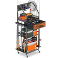 Fishing Rod Holder Organizer with Fabric Drawer & Pegboard, Space-Saving Garage Storage for 12 Rods, Reels, Tackle Boxes, Portable Fishing Gear Cart for Easy Access & Mobility