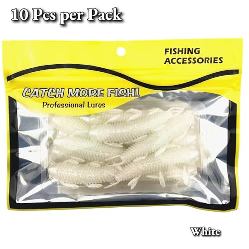 Fishing Lure, Soft Plastic Grub,10 pcs Chariot Bug Soft Lures, Wacky Worms Baits for Bass Fishing for Texas Carolina Weightless Finesse Rig Kit Gear - color: White