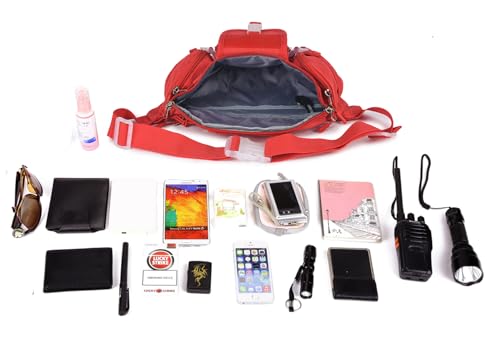 ArcEnCiel Tactical Fanny Pack for Men Women Waist Bag Hip Belt Outdoor Hiking Fishing Bumbag with Patch（Red） - color: Red