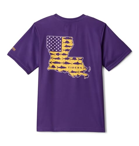 Columbia Boys Collegiate Terminal Tackle Short Sleeve Shirt - color: Lsu - Vivid Purple, size: Small