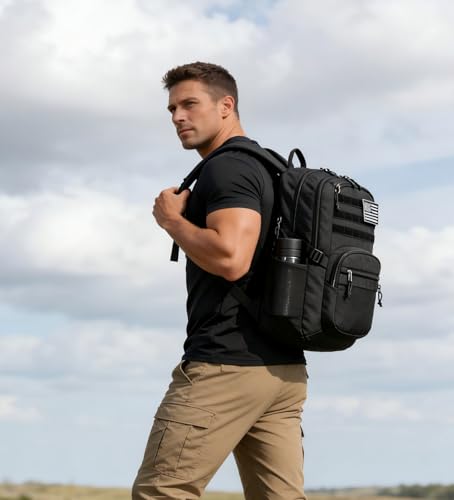 Wotony Military Tactical Backpack for Men Army 3 Days Assault Pack Bag with Molle System for Outdoor Adventures (Black, 30L) - color: Black, size: 30L