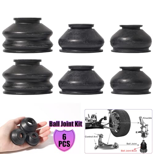 6PCs Universal Ball Joint Head Dust Protection Tie Rod Boot Cover Automotive Replacement Tie Rod End Boots Rubber Track Turn Lower Upper Repair Kit Car Suspension Steering Parts Accessories 3x2 Sizes