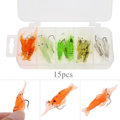 15pcs Shrimp Bait Hooks, Soft Fishing Lure Soft Bait, Soft Prawn Fishing Lures - color: Multi-color