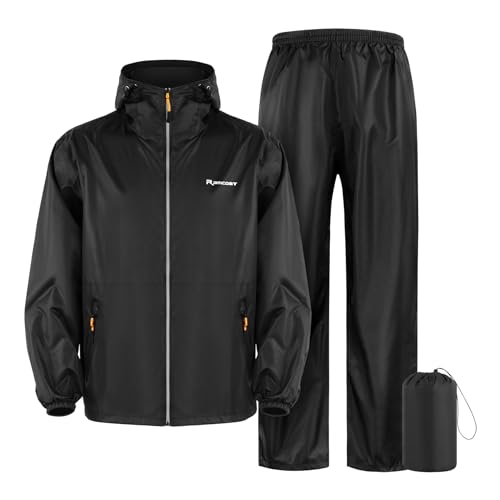 SOPPY Waterproof Rainsuit Jacket Pants Suits, Hooded Rain Jacket with Trousers, Packable Raincoat Sets with Carrying Bag - color: Black-m, size: Medium
