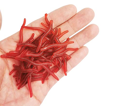 1.6in/3.3/3.9in Fishing Soft Lure Trout Worm Earthworm Bait Lifelike Fake Bloodworm Grub Worm Soft Fishing Lure Baits - color: Red (200pcs/pack), size: 1.6inch
