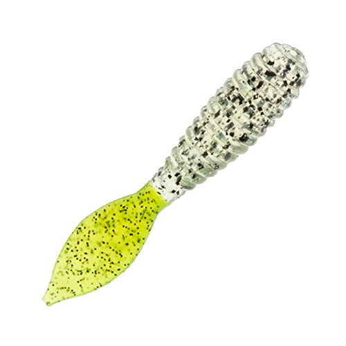 Charlie's Worms Artificial Fishing Bait Spade Tail Grub, Freshwater Saltwater Bass Fishing Lures Scented Soft Baits 12pk - color: Salt Pepper Chartreuse