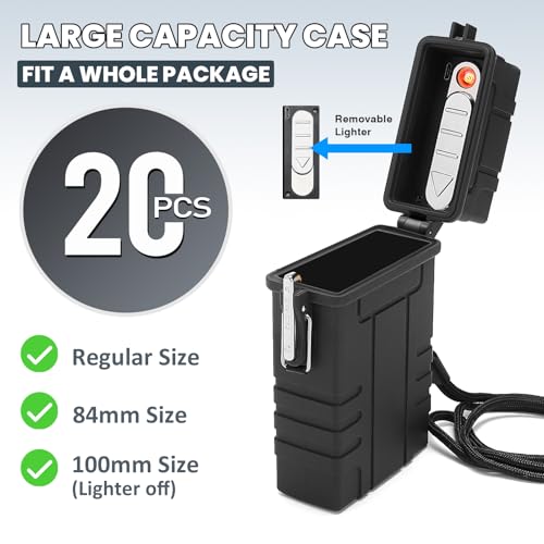 Waterproof Case with USB Rechargeable Electric Lighter, Airtight Holder Case for Whole Package 20pcs 84mm Size, Match Seal Storage Dry Box, EDC Survival Container for Fishing Kit, Camping - size: 84mm