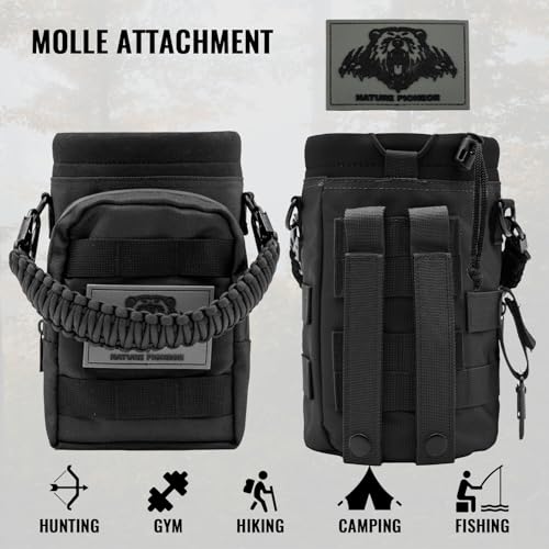 NATURE PIONEOR 32 64 128oz Tactical Water Bottle Pouch, Multi-Function Tactical Water Bottle Bag with Adjustable Shoulder Strap, Half/One Gallon Molle Strap Carrier Holder - color: Black, size: 64OZ