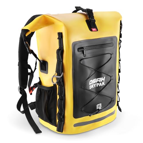OSAH DRYPAK Waterproof Backpack Dry Bag 35L/55L/85L – Heavy Duty Roll-Top Hiking Backpack for Travel, Kayaking, Boating, Camping, Rafting and Fishing - color: Yellow, size: 55L