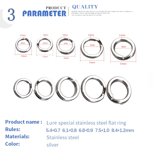 200PCS Heavy Duty Stainless Steel Split Rings Double Fishing Lure Rings,5 Sizes 5.4-8.4mm Split Rings Fishing Tackle(Silver) - color: Silver