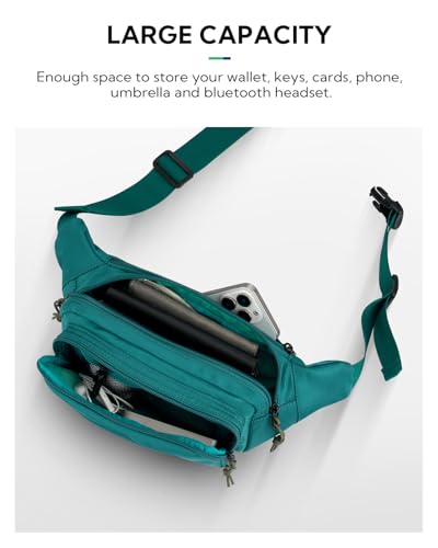 WATERFLY Fanny Pack Waist Packs: Large Crossbody Fanny Packs for Women Men with 5 Zipper Pockets Adjustable Strap Waist Bags Hip Pack for Traveling Cycling Running Hiking-Cyan - color: Cyan