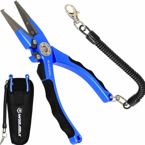 Fishing Pliers for Saltwater & Freshwater, with line Cutter, 6 or 7.5 inch, Hook Remover Pliers, SUS420 Jaws with Titanium Coating, Tungsten Carbide Cutter (Blue, 7.5 inch) - color: Blue, size: 7.5 inch