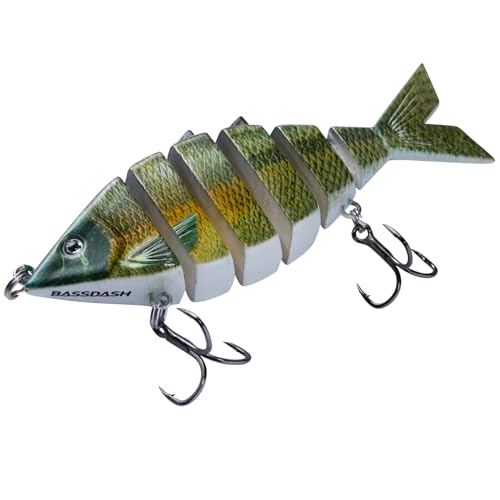 BASSDASH Bone Swimbait Multi Jointed Hard Fishing Lure for Bass Trout Bluegill Pike with Angled Cut Segments - color: Lake Chub