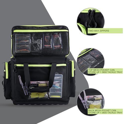 Goture Large Tackle Bag,1680D Water Resistant Saltwater Gear Storage Big Fishing Bag with EVA Bottom,Store Up to 8PCS 3700 Plus 4PCS 3600 Tackle Trays(Not Included),Gifts for Men,20.87”x11.42”x15.16”