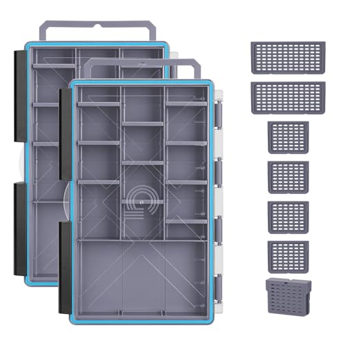 Gonex Fishing Tackle Boxes, 2-Pack Waterproof 3600 Tackle Trays with Adjustable Dividers, Portable Clear Plastic Tackle Organizers with DIY Dividers for Lures, Hooks, Bass Gear, Gray - size: 2pcs 3600 (10.9x7.3x1.7inch)